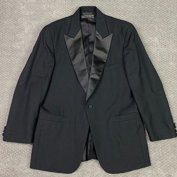 Vintage Brooks Brothers Tuxedo Jacket Blazer Dinner Mens 40R Fits 40S Black Wool - Picture 1 of 14